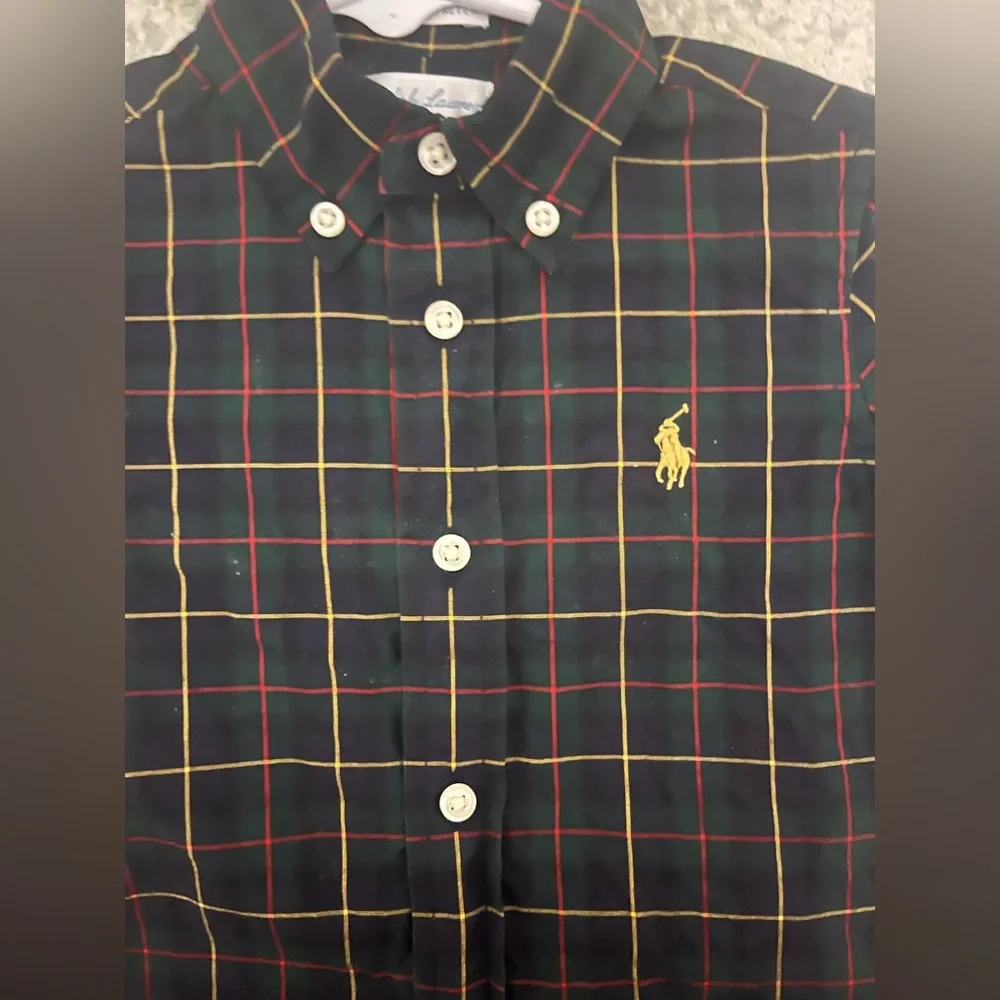 Ralph Lauren Plaid Cotton Poplin Button Up Button Down Dress Shirt Holiday Polo